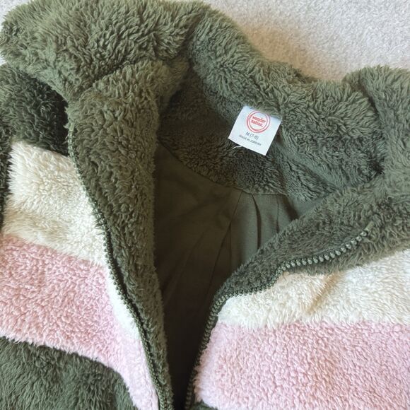 Wonder Nation Girls Plush Jacket M 7/8 Fuzzy Zip Up Spring Coat Soft Green Teddy - Picture 6 of 7